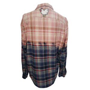 Upcycled Distressed Flannel with "Rooster" Embroidered Patch XXL